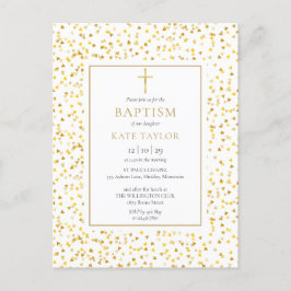 Cartão Postal De Convite Dourados Corações Confetti Baptism Christening