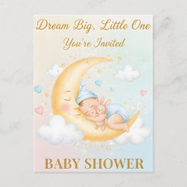 Cartão Postal De Convite Dreamy Moon Baby Shower Invitation - Sleeping Baby