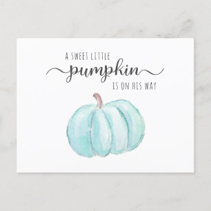 Cartão Postal De Convite Drive By Pumpkin Blue Watercolor Baby Boy Chá