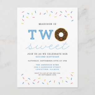 Cartão Postal De Convite Duas Rosquinhas doces e segundo aniversário azul a