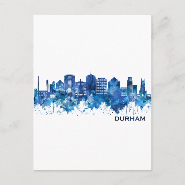 Cartão Postal De Convite Durham North Carolina Skyline Blue (Frente)