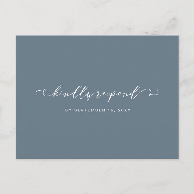Cartão Postal De Convite Dusty Blue e White Rsvp com opção de refeição (Frente)