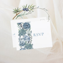 Dusty Blue Floral Succulents Casamento RSVP