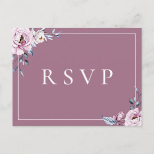 Cartão Postal De Convite Dusty Blue Mauve Floral RSVP Canção Escolha