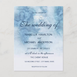 Cartão Postal De Convite Dusty Blue Winter Script Calliografia White Branch