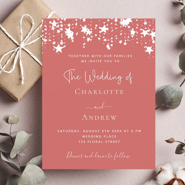 Cartão Postal De Convite Dusty Earth estrelas elegante casamento (Criador carregado)