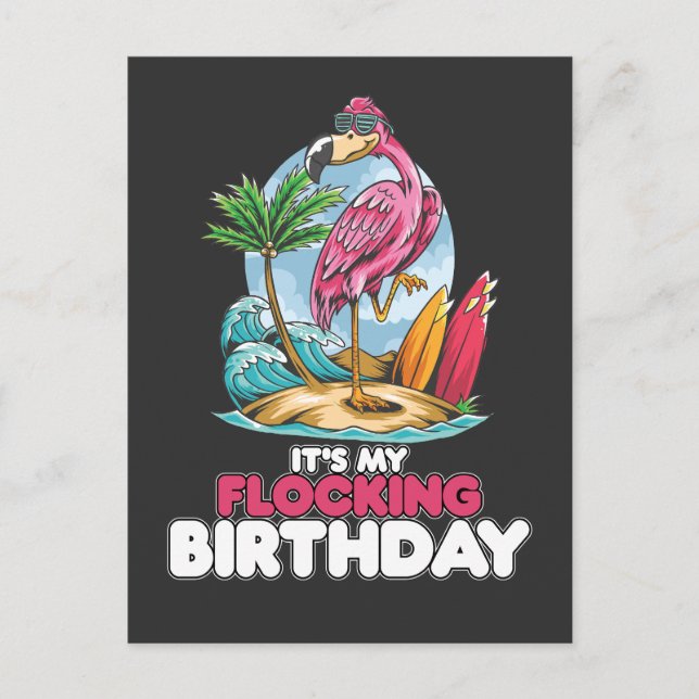 Cartão Postal De Convite É Meu Aniversário Flutuante Flamingo (Frente)