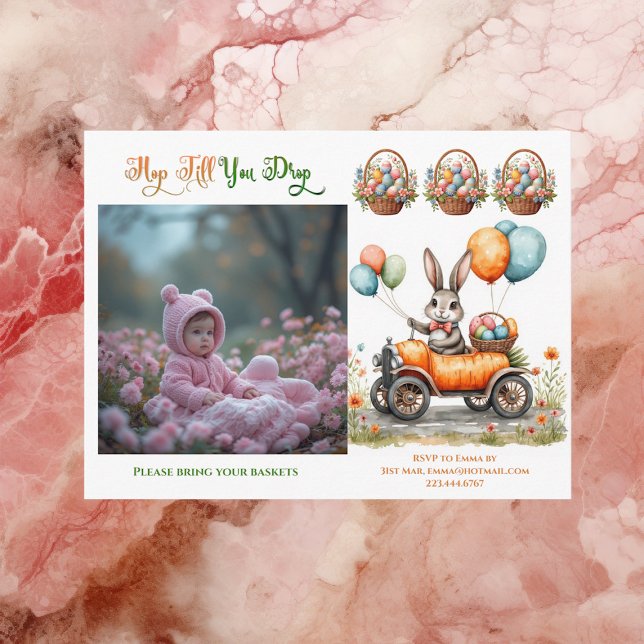 Cartão Postal De Convite Easter Brunch & Egg Hunt | Spring Bunny Carrot Car (Easter Brunch & Egg Hunt | Spring Bunny Carrot Car Invitation Postcard)