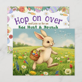 Cartão Postal De Convite Easter Brunch & Egg Hunt Spring Meadow Bunny