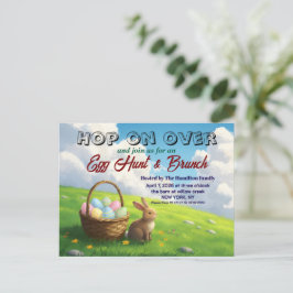 Cartão Postal De Convite Easter Brunch & Egg Hunt Spring Meadow Bunny