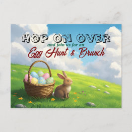 Cartão Postal De Convite Easter Brunch & Egg Hunt Spring Meadow Bunny