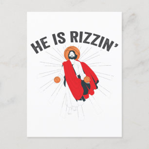 Cartão Postal De Convite Ele é Rizzin Funny GenZ Basquete Domingo de Páscoa