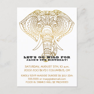 Cartão Postal De Convite Elefante de Festa de aniversário de Zoo | Partido