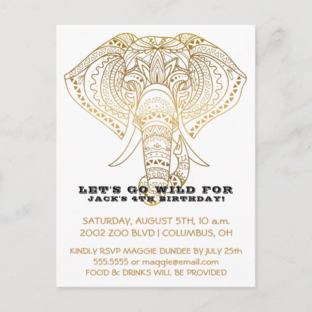 Cartão Postal De Convite Elefante de Festa de aniversário de Zoo | Partido  (Frente)