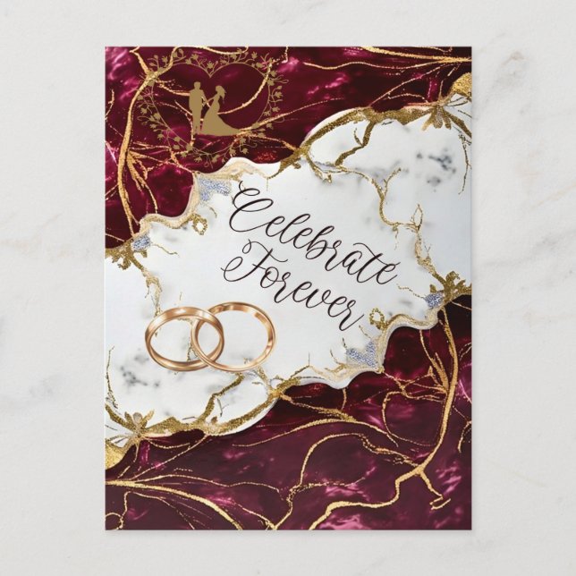 Cartão Postal De Convite Elegant Burgundy & Gold Marble Wedding Invitation (Frente)