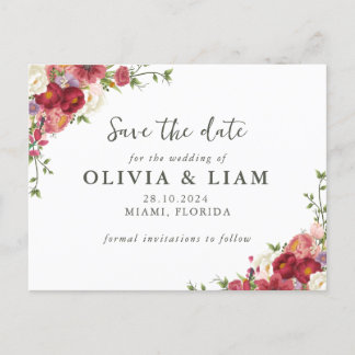 Cartão Postal De Convite Elegant Floral Save the Date Post Card