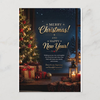 Cartão Postal De Convite Elegant Merry Christmas and Happy New Year Greetin
