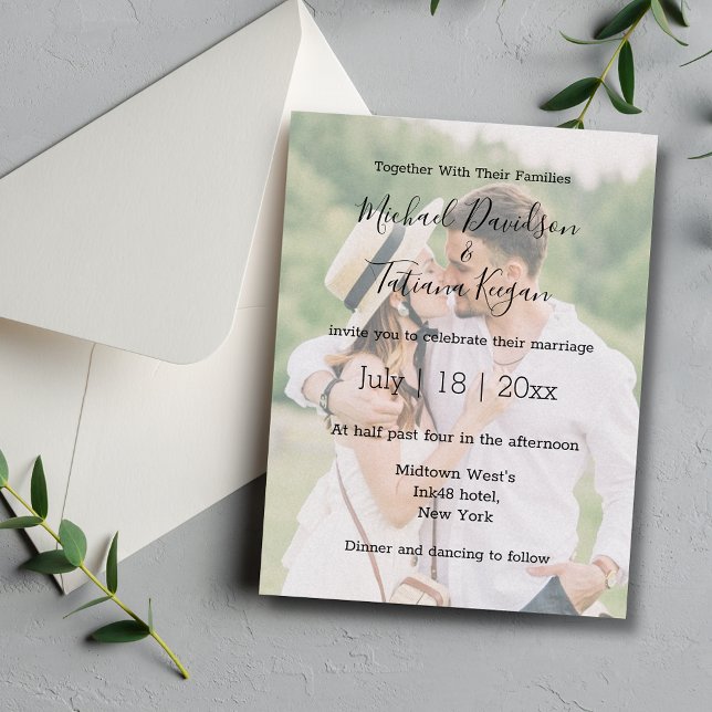 Cartão Postal De Convite elegant modern chic handwriting wedding  photo  (Criador carregado)