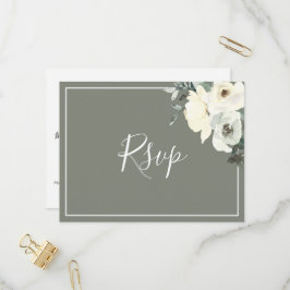 Cartão Postal De Convite Elegant Olive Green RSVP Postcard with Meal Choice