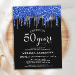 Cartão Postal De Convite Elegante Blue Silver Black Glitter Drip 50 Birthda<br><div class="desc">Convide amigos e família para a sua festa de aniversário com estes elegantes convites de aniversário azuis, prateados e negros, e suprimentos de festa. Este elegante convite de aniversário chic apresenta 'Saúde a 50 Anos', personalize anos por 30, 40, 60, 70, 80, 90 ou qualquer idade. Este design azul e...</div>