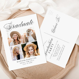 Cartão Postal De Convite Elegante Calliographic 4 Photo Festa de formatura