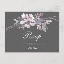 Cartão Postal De Convite Elegante Cinza de inverno Casamento Floral RSVP