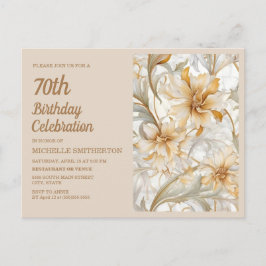 Cartão Postal De Convite Elegante Dourado Beige Floral 70