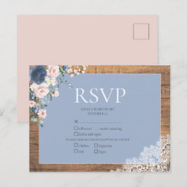 Cartão Postal De Convite Elegante Dusty Blue Blush Floral Lace Casamento RS