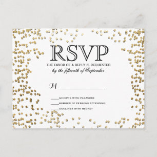 Cartão Postal De Convite Elegante e Simples Faux Dourada Confetti
