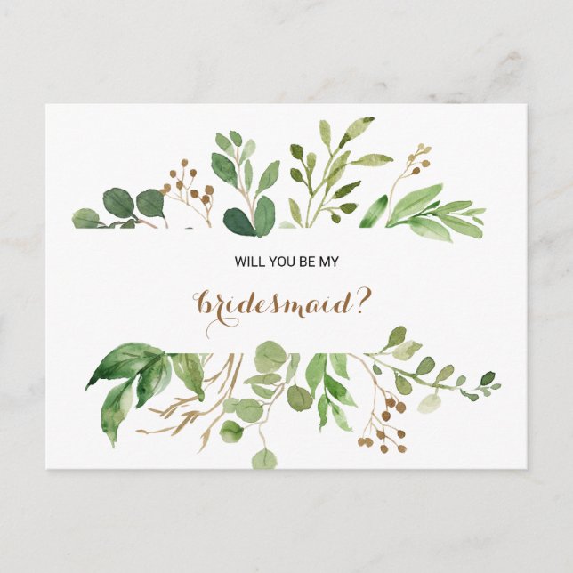 Cartão Postal De Convite Elegante Eucalyptus Leaf Greenery Bridesmaid (Frente)