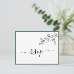Cartão Postal De Convite Elegante Flat Moderno Botânico Verde RSVP