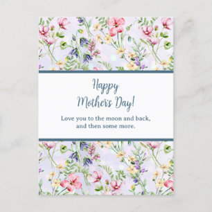 Cartão Postal De Convite Elegante Floral Aquarela para Feliz Dia das Mães