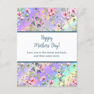 Cartão Postal De Convite Elegante Floral Aquarela para Feliz Dia das Mães