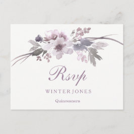 Cartão Postal De Convite Elegante Floral Purple Winter Quinceanera RSVP