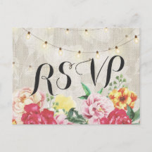 Elegante Floral String Lights Linen Wedding RSVP
