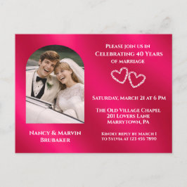 Cartão Postal De Convite Elegante Foto Rubi 40º Aniversário de Casamento