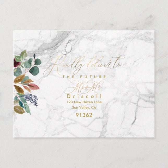 Cartão Postal De Convite Elegante Greenery Dourado Calliografia RSVP w Meal (Frente)