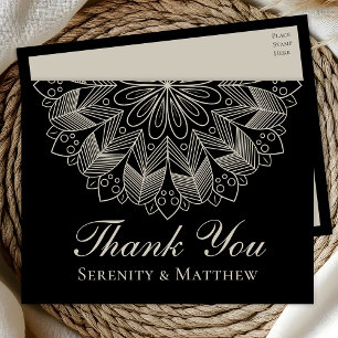 Cartão Postal De Convite Elegante Mandala Henna Indiana Boho Chic Preto Obr
