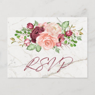 Cartão Postal De Convite Elegante Marble Burgundy Mauve Peach RSVP