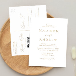 Cartão Postal De Convite Elegante Moderno Código QR Dourado Casamento