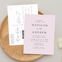 Cartão Postal De Convite Elegante Moderno Código QR Lavanda Casamento
