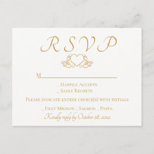 Cartão Postal De Convite Elegante Ouro & Branco RSVP Coração Festa de Casam