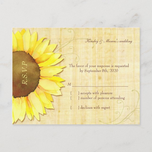 Cartão Postal De Convite Elegante Papyrus Sunflower Wedding RSVP (Frente)
