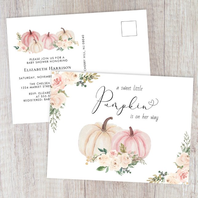 Cartão Postal De Convite Elegante Pumpkin Rosa Floral Chá (Criador carregado)