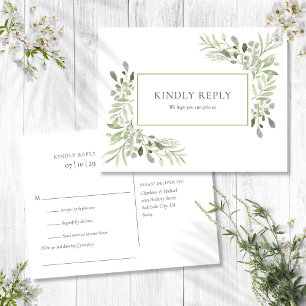 Cartão Postal De Convite Elegante resposta de casamento com vegetação em aq