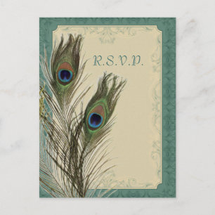 Cartão Postal De Convite elegante resposta de casamento floral vintage pavã
