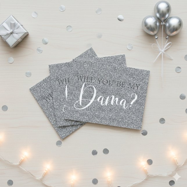 Cartão Postal De Convite Elegante Silver Glitter Quinceanera Dama Proposta (Elegant Silver Glitter Quinceanera Dama Proposal Invitation Postcards)
