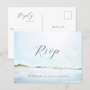 Cartão Postal De Convite Elegante Simples Água-Marinha Casamento na Praia R