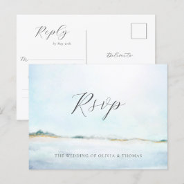 Cartão Postal De Convite Elegante Simples Água-Marinha Casamento Praia Refe