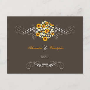Cartão Postal De Convite Elegante Sunflower Daisies Buquê RSVP